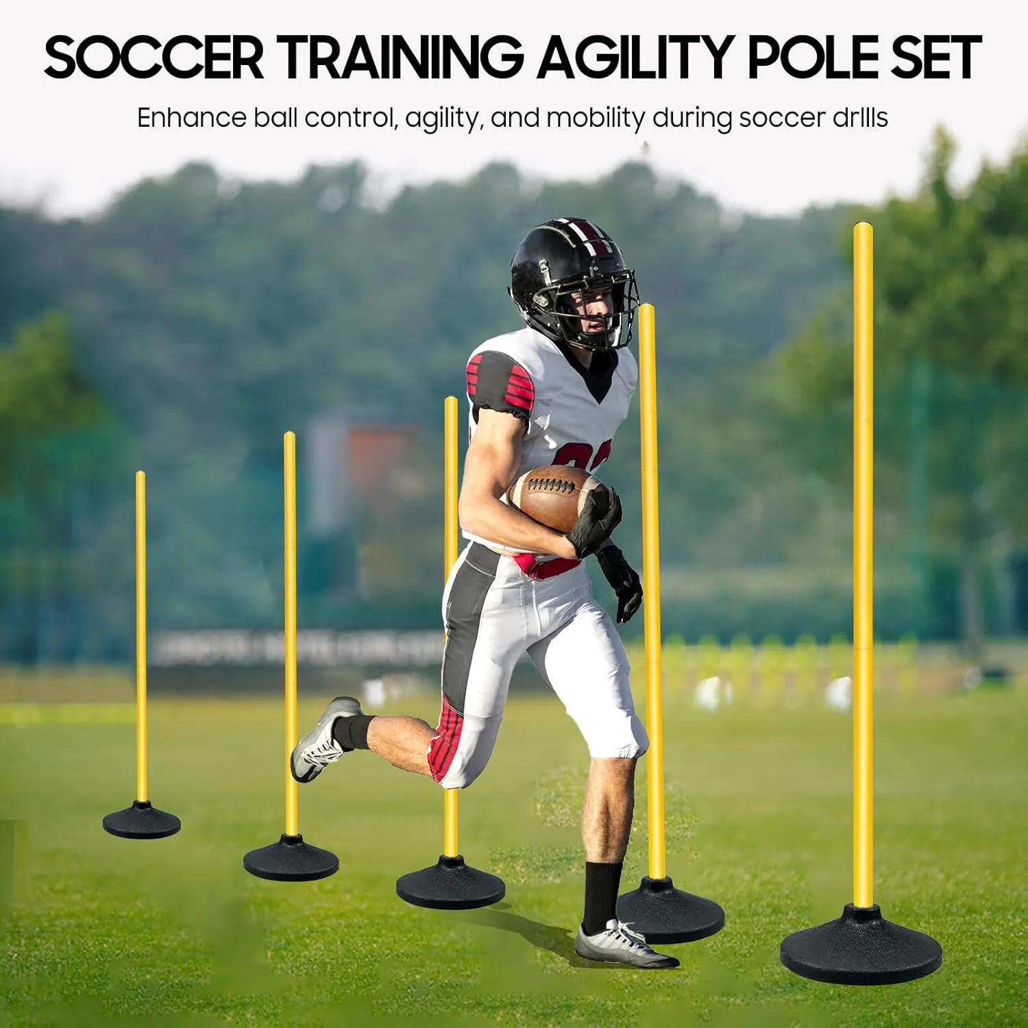 Soccer Agility Poles,Adjustable Height Hurdles,6PCS Soccer Training Poles with Rubber Base, Detachable Soccer Agility Training Equipment