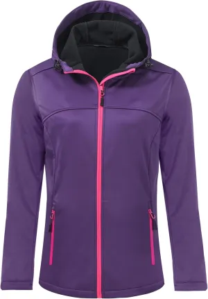 Softshell Jacket Women Fleece Lined Lightweight Jacket Waterproof Coat with Hooded Outdoor Hiking