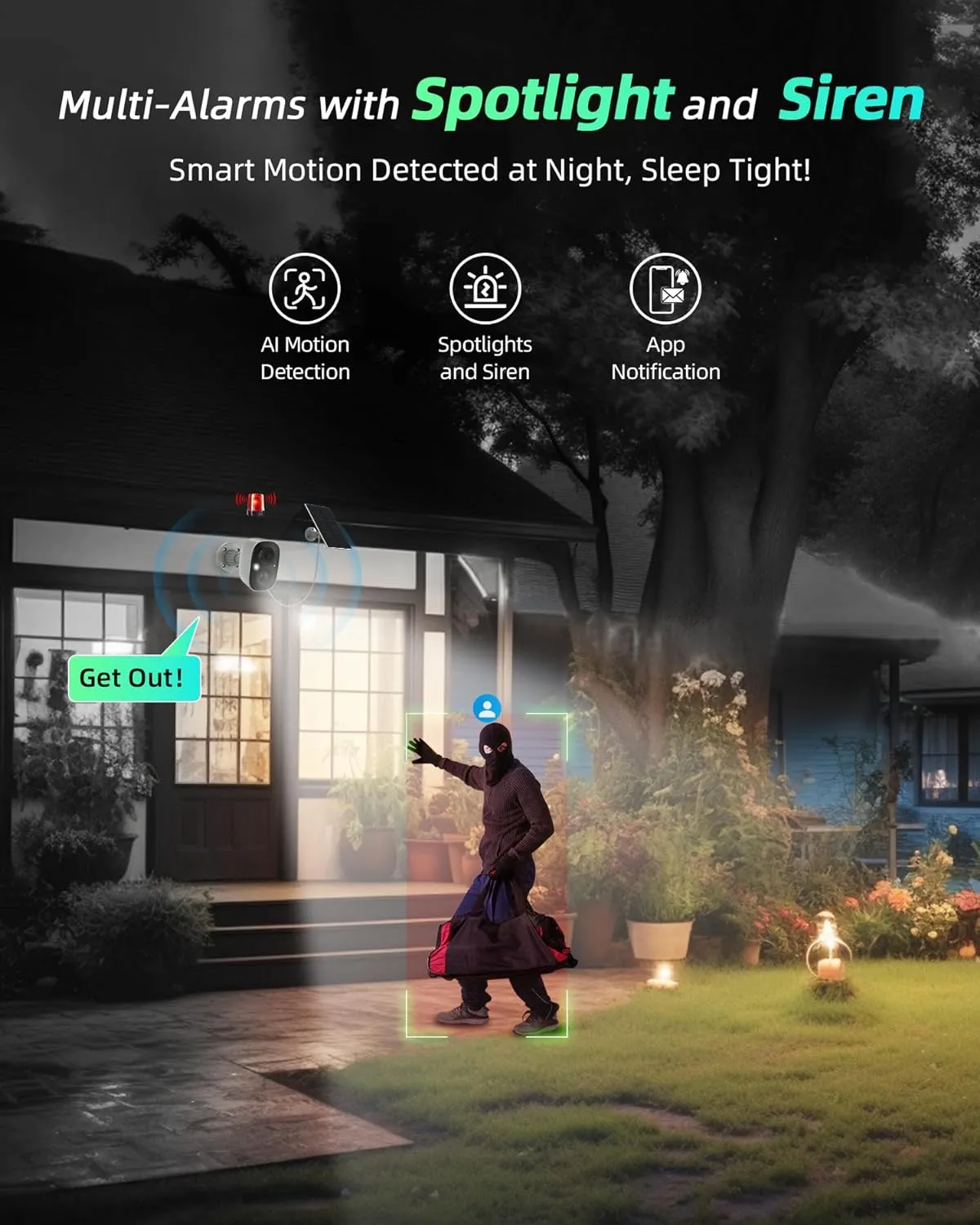 Solar Camera Outdoor Wireless, 2.4GHz Wi-Fi Security Camera with AI Motion Detection, Cameras for Home Security with 2K Color Night Vision, Two-Way Talk, IP66 Weatherproof, Cloud/SD Storage