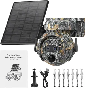 Solar Camouflage Trail Camera, Hd 6Mp Outdoor WiFi, 12X Digital Zoom, 360° Wide-Angle Lens, Night Vision, Pir Detection, Ip65 Rating