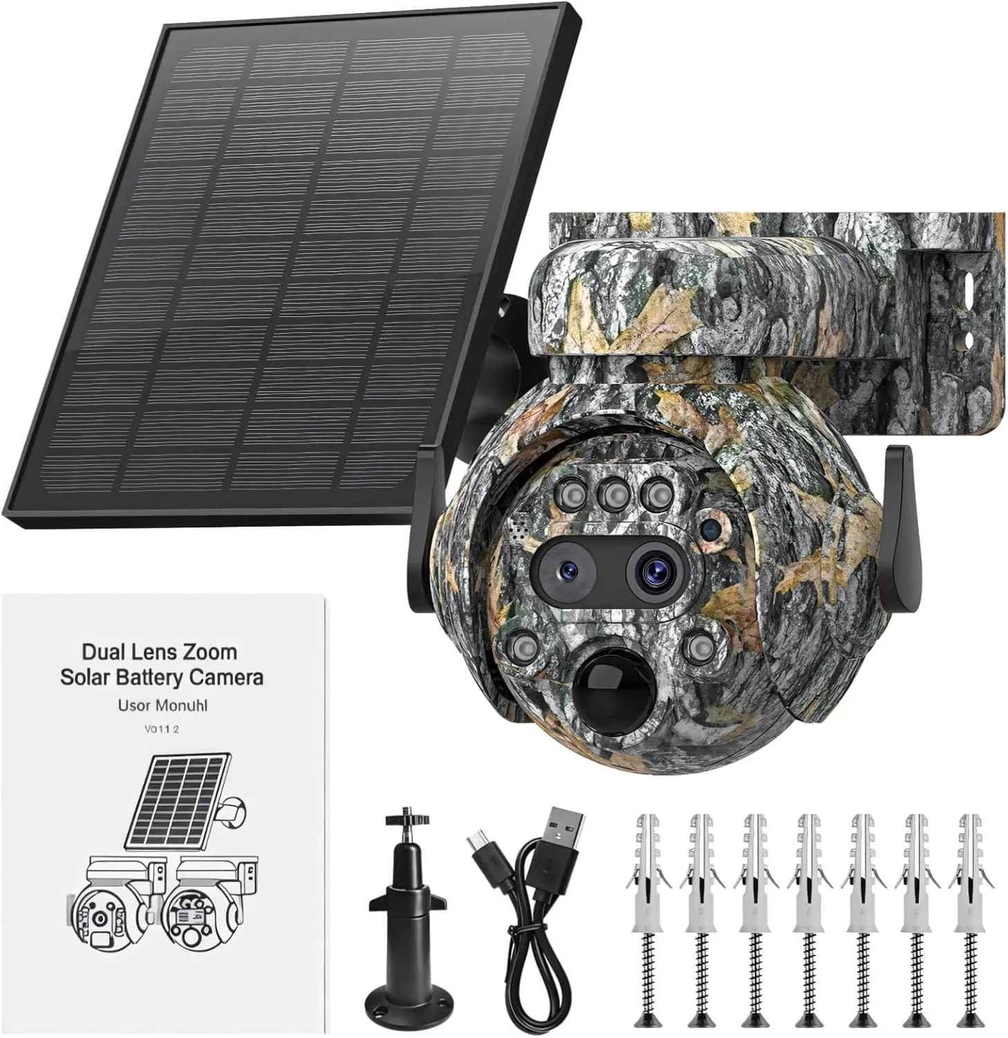 Solar Camouflage Trail Camera, Hd 6Mp Outdoor WiFi, 12X Digital Zoom, 360° Wide-Angle Lens, Night Vision, Pir Detection, Ip65 Rating