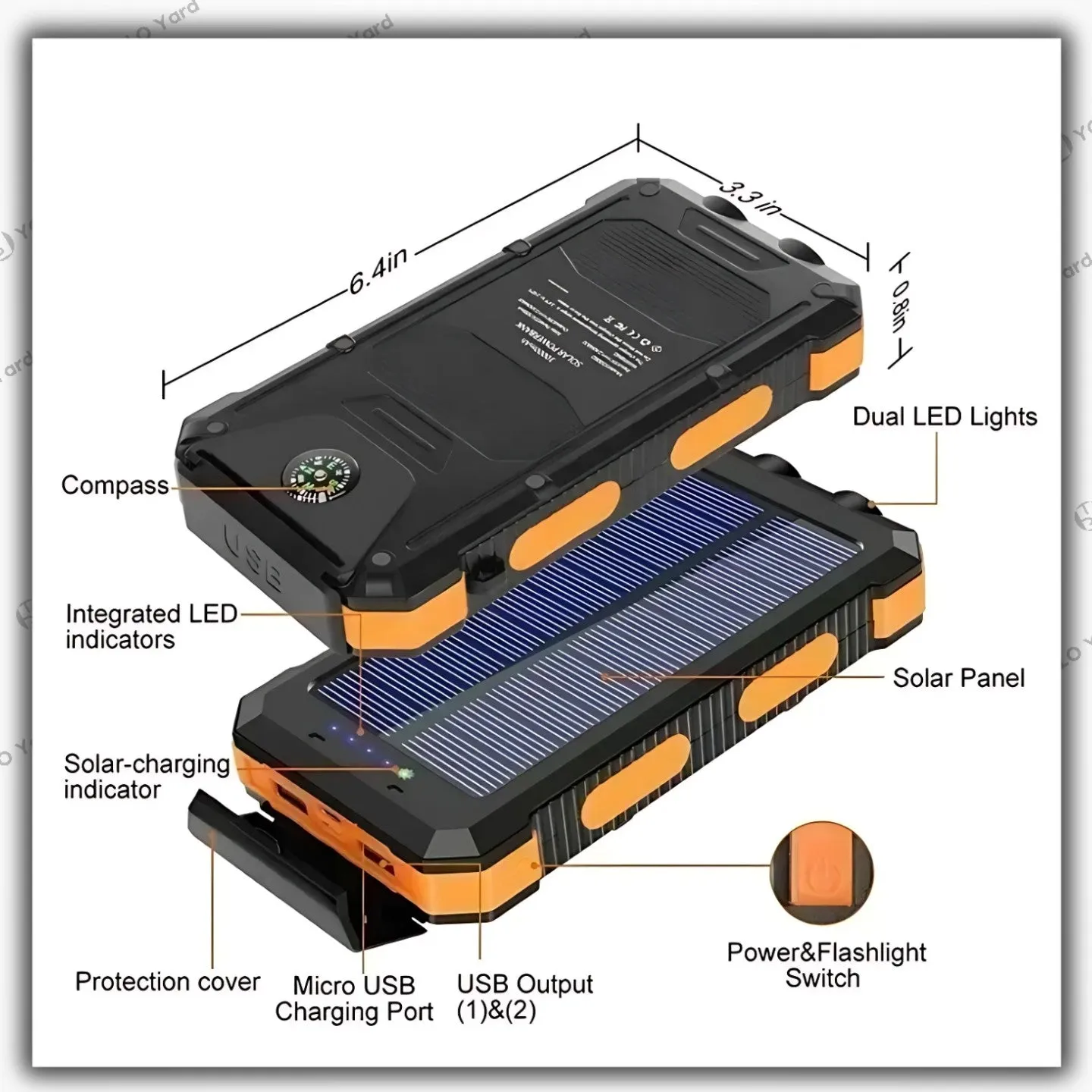 Solar Charger Power Bank | High-Capacity 20000mAh 2-USB 3.0 USB-C