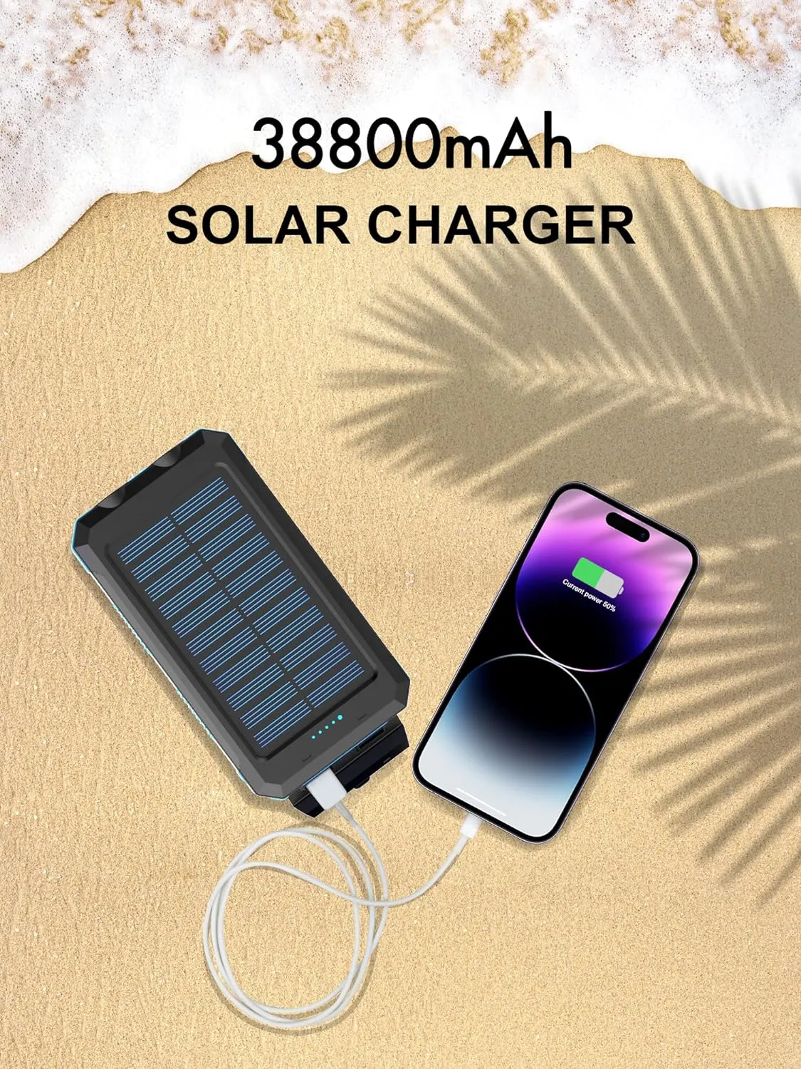 Solar Charger,38800mAh Solar Power Bank, Waterproof External Backup Battery Power Pack with USB C Input/Output/LED Flashlights Compatible with iPhone, Samsung, iPad, Suitable for Outdoor, Camping