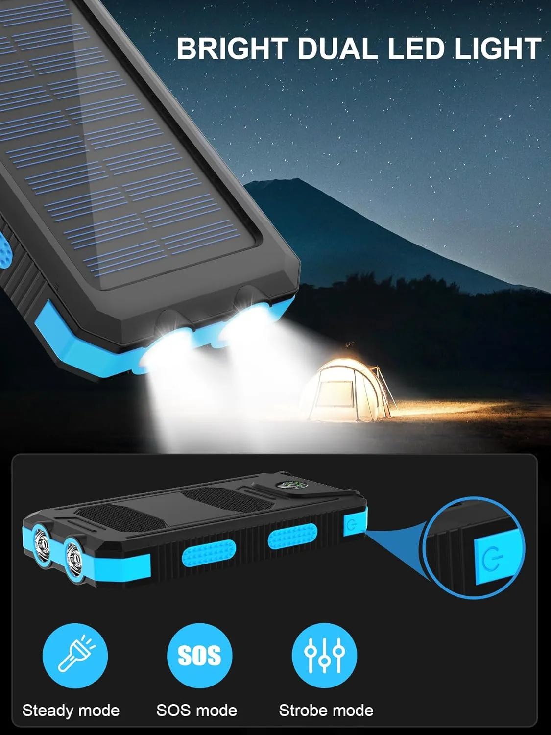 Solar Charger,38800mAh Solar Power Bank, Waterproof External Backup Battery Power Pack with USB C Input/Output/LED Flashlights Compatible with iPhone, Samsung, iPad, Suitable for Outdoor, Camping