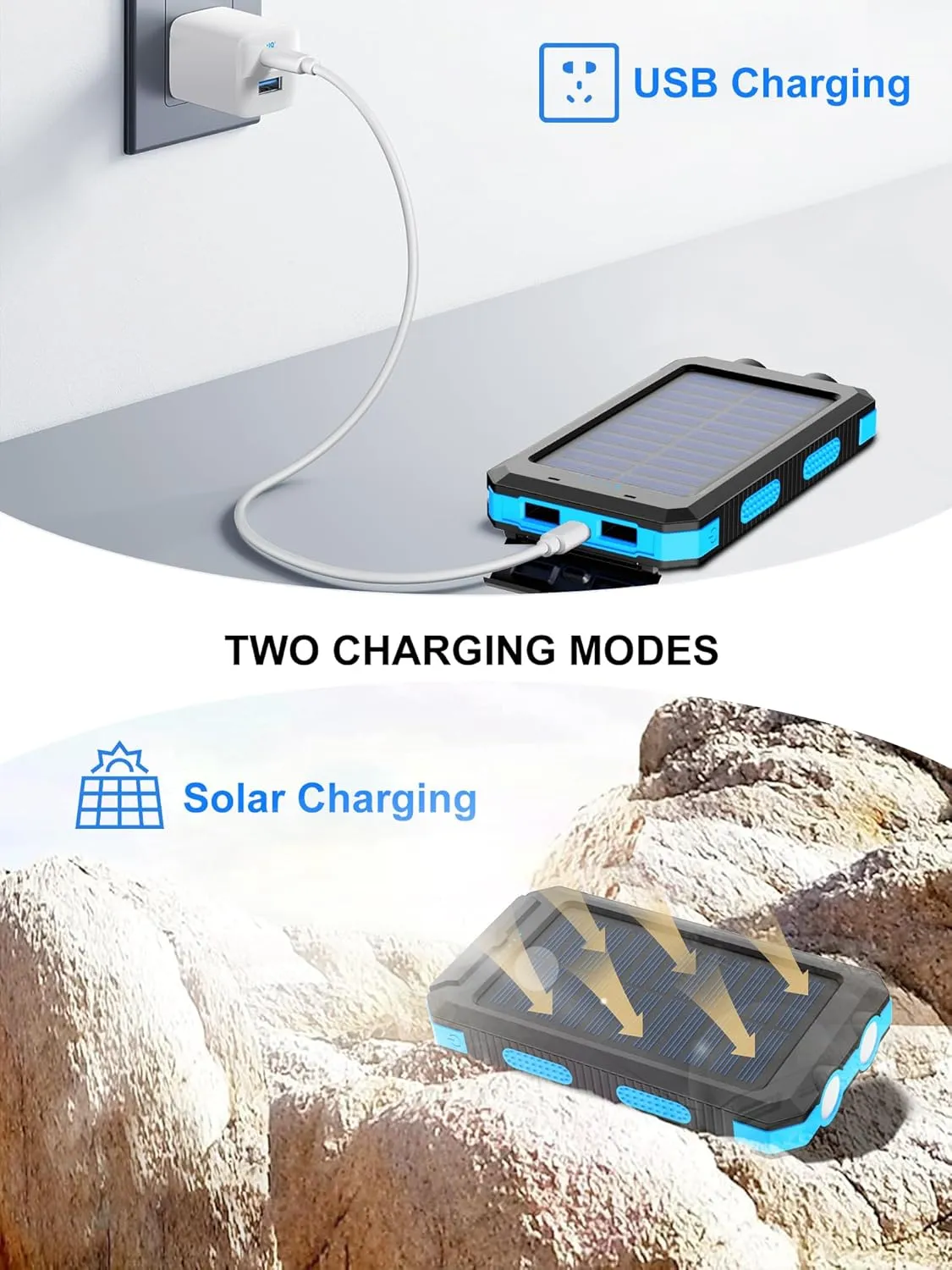 Solar Charger,38800mAh Solar Power Bank, Waterproof External Backup Battery Power Pack with USB C Input/Output/LED Flashlights Compatible with iPhone, Samsung, iPad, Suitable for Outdoor, Camping