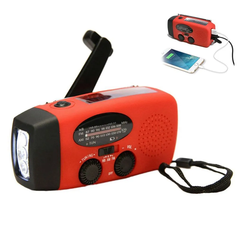 Solar Crank Dynamo Powered AM/FM/NOAA Weather Radio Use Emergency LED Flashlight and Power Bank