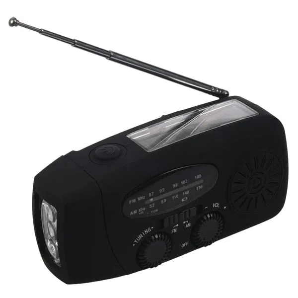 Solar Crank Dynamo Powered AM/FM/NOAA Weather Radio Use Emergency LED Flashlight and Power Bank