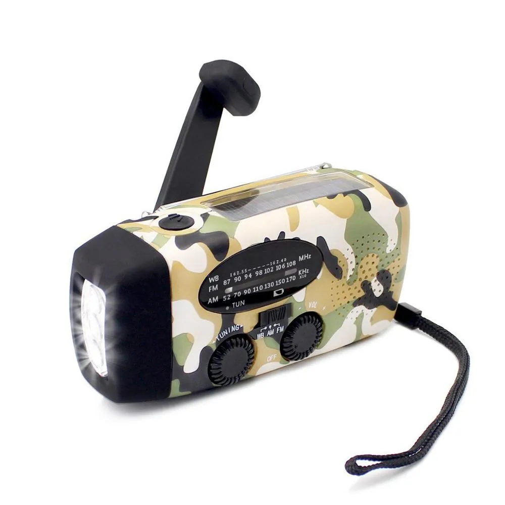 Solar Crank Dynamo Powered AM/FM/NOAA Weather Radio Use Emergency LED Flashlight and Power Bank