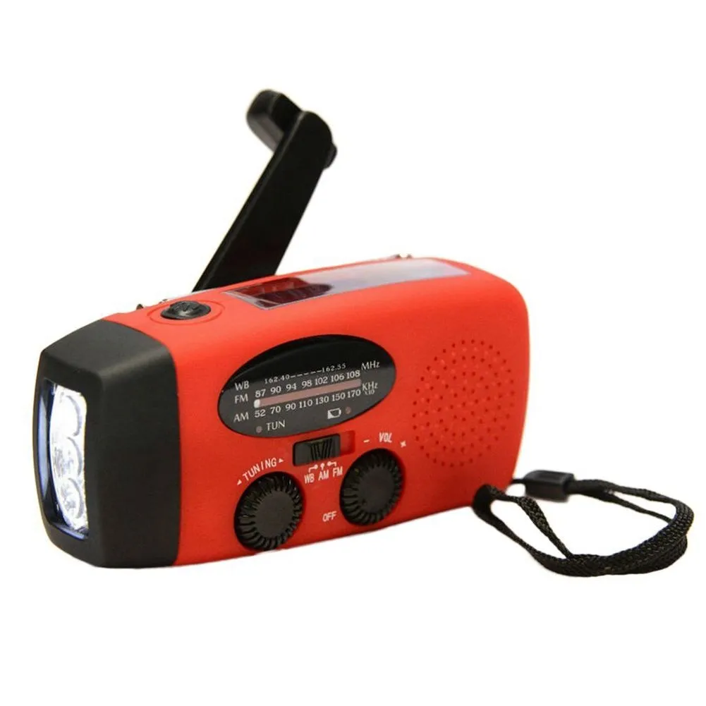 Solar Crank Dynamo Powered AM/FM/NOAA Weather Radio Use Emergency LED Flashlight and Power Bank
