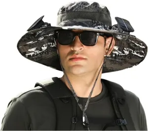 Solar Fan Hat, Accustomas Solar Hat, Wide Brim Solar Fan Hats Outdoor Fishing, UPF 50  Fishing & Beach with Fan Built in