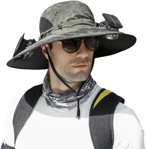 Solar Fan Hat for Men Women, Wide Brim Solar Fan Hat Outdoor Fishing, Solar and USB Charging, UPF 50  Bucket Fishing and Beach Hat