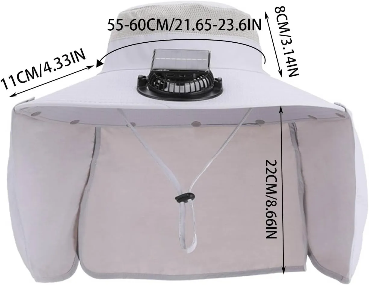 Solar Fan Hat Solar-Powered Cooling Hat with Built-in Fans Summer Drawstring Wide Brim Shawl Fishing Hats for Outdoor Hiking