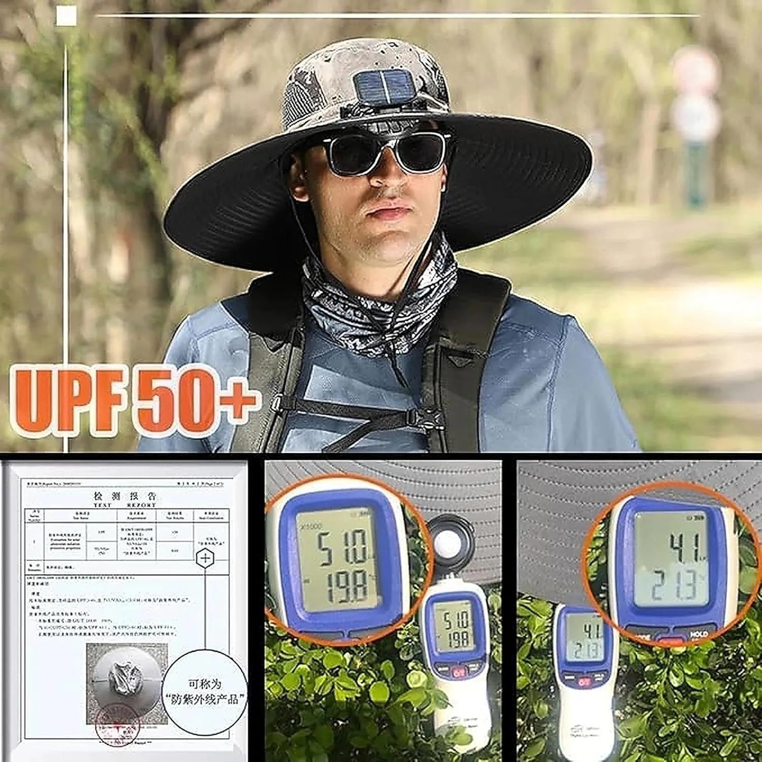 Solar Fan Hat, Wide Brim Hat with Fans Solar Power, Outdoor Fishing Hats with 2 Fans Solars Power UPF 50  Fishing Hats
