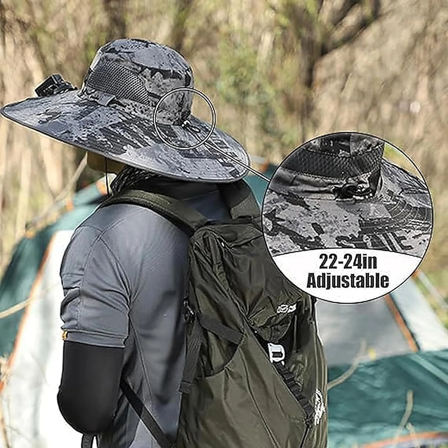 Solar Fan Hat, Wide Brim Hat with Fans Solar Power, Outdoor Fishing Hats with 2 Fans Solars Power UPF 50  Fishing Hats
