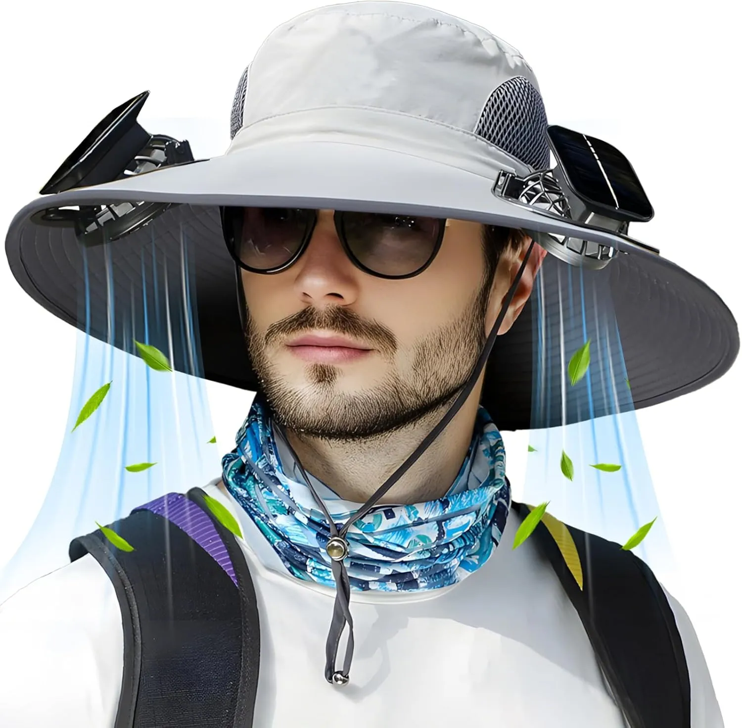 Solar Fan Hat, Wide Brim Sun Hat with 2 Built-in Solar Fans, UPF 50  Sun Protection Outdoor Fishing Hiking Camping Beach