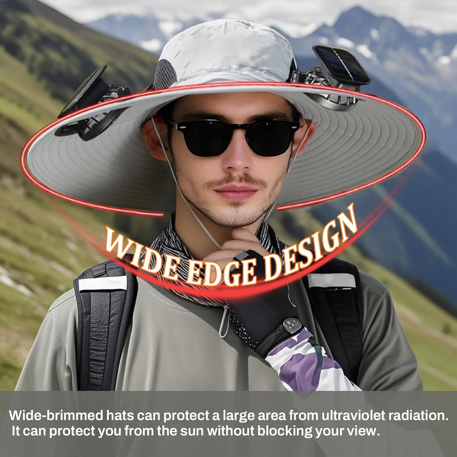 Solar Fan Hat, Wide Brim Sun Hat with 2 Built-in Solar Fans, UPF 50  Sun Protection Outdoor Fishing Hiking Camping Beach