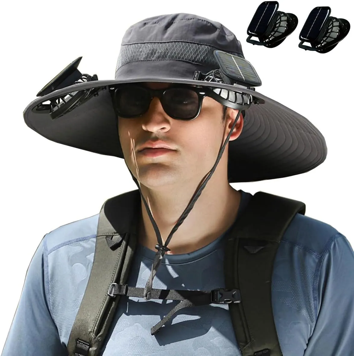 Solar Fan Hat, Wide Brim Sun Hat with 2 Solar Fan Large, USB UPF 50  Fishing Cap with Fans Built in for Men Women