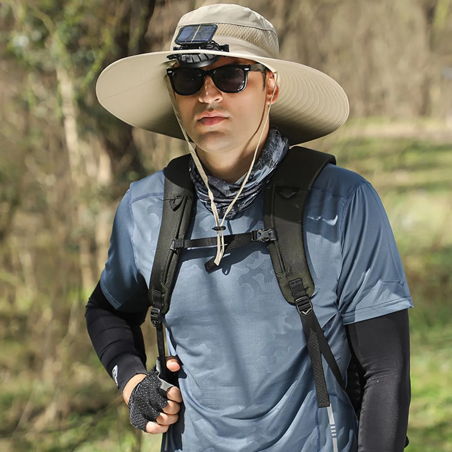 Solar Fan Hat, Wide Brim Sun Hat with 2 Solar Fan Large, USB UPF 50  Fishing Cap with Fans Built in for Men Women