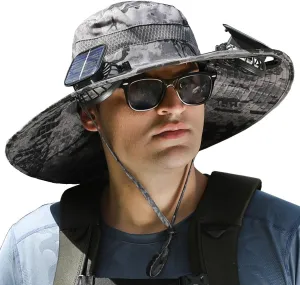 Solar Fan Hat, Wide Brim Sun Hat with 2 Solar Fan Large, USB UPF 50  Fishing Cap with Fans Built in for Men Women