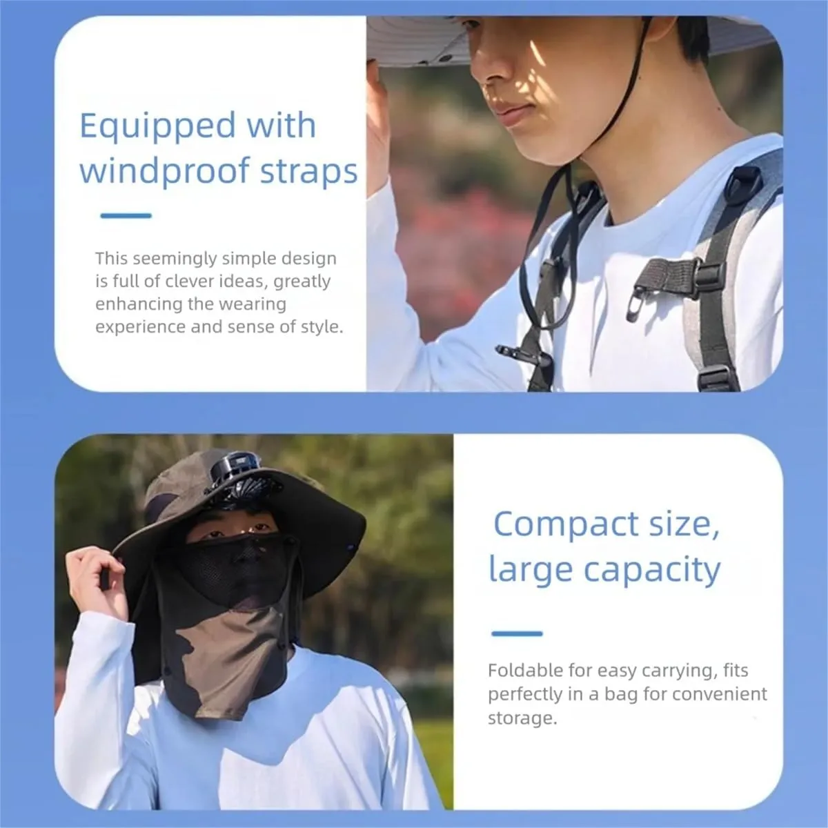 Solar Fan Hat with Face Guard Neck Flap USB Summer Outdoor Detachable Sun Hats Outdoor UV Protection Fisherman Hat