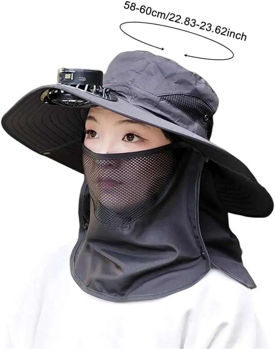 Solar Fan Hat with Face Guard Neck Flap USB Summer Outdoor Detachable Sun Hats Outdoor UV Protection Fisherman Hat
