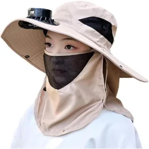 Solar Fan Hat with Face Guard Neck Flap USB Summer Outdoor Detachable Sun Hats Outdoor UV Protection Fisherman Hat