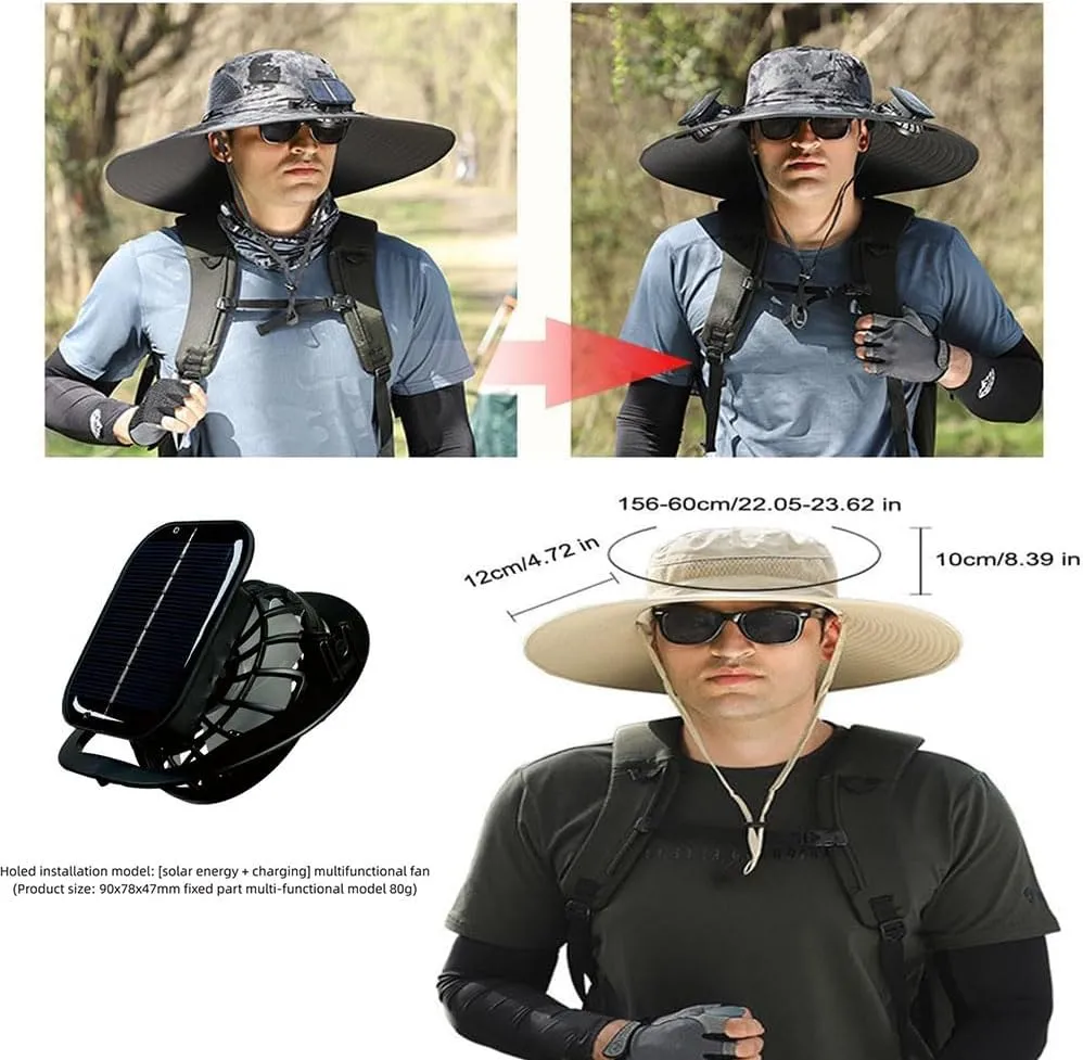 Solar Fan Hat with Fans Solar Power,Solar Powered Fan Hat for Men Fishing,Removable & USB Charging Fan
