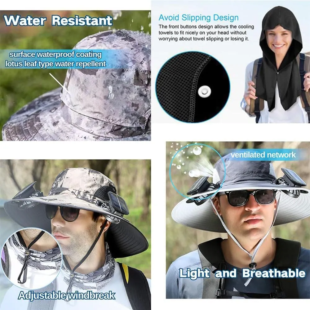 Solar Fan Hat with Fans Solar Power,Solar Powered Fan Hat for Men Fishing,Removable & USB Charging Fan