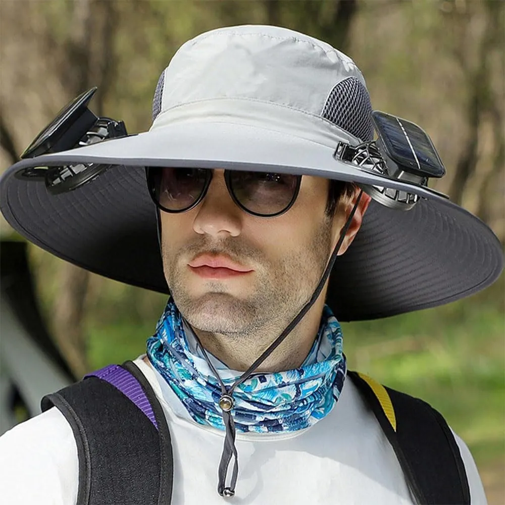 Solar Fan Hat with Fans Solar Power,Solar Powered Fan Hat for Men Fishing,Removable & USB Charging Fan