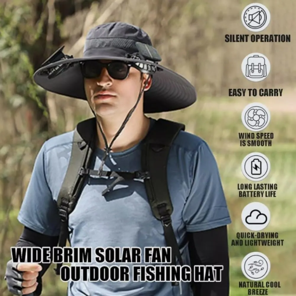 Solar Fan Hat with Fans Solar Power,Wide Brim Solar Powered FanHat for Men and Women Fishing,Solar & USB Charging