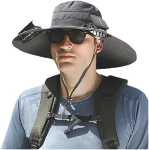 Solar Fan Hat with Fans Solar Power,Wide Brim Solar Powered FanHat for Men and Women Fishing,Solar & USB Charging
