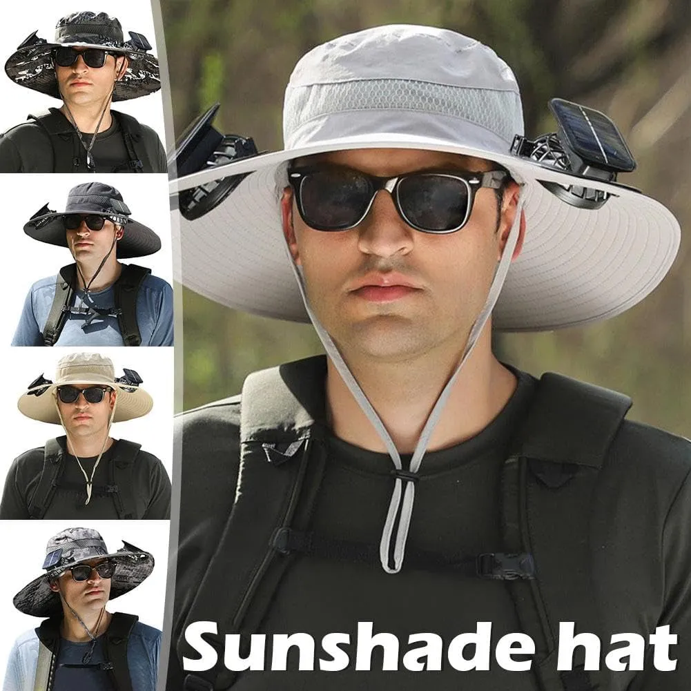 Solar Fan Hat,Outdoor Wide Brim Sun Hat with 2 Solar Fan,UV Protection Hiking Camping Fishing Hat for Men and Women