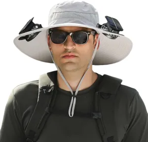Solar Fan Hat,Outdoor Wide Brim Sun Hat with 2 Solar Fan,UV Protection Hiking Camping Fishing Hat for Men and Women