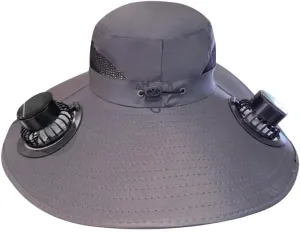 Solar Fan Hat，Outdoor Wide Brim Sun Solar Powered Fan hat Bucket Hat for Man and Women UPF 50  Bucket Fishing & Beach Hat with Fan Built in，Solar Power and USB Charging Black