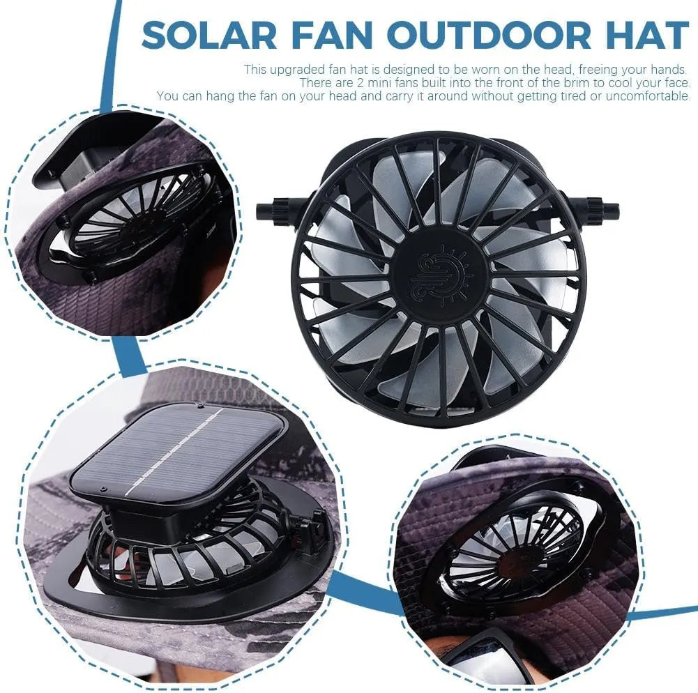 Solar Fan Hats for Men Outdoor Fishing Hat with 2 Fans UPF 50  Breathable Wide Brim Bucket Hat Solar & USB Charging