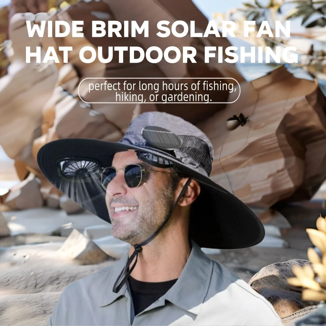 Solar Fan Hats for Men Wide Brim Fan Hat Dual-Power Fan Ventilation 3-Speed Wind Control Solar Powered Fan Hat for Outdoor