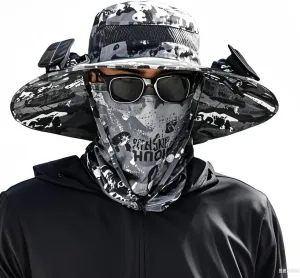 Solar Fan Hats for Men Wide Brim Fan Hat Dual-Power Fan Ventilation 3-Speed Wind Control Solar Powered Fan Hat for Outdoor