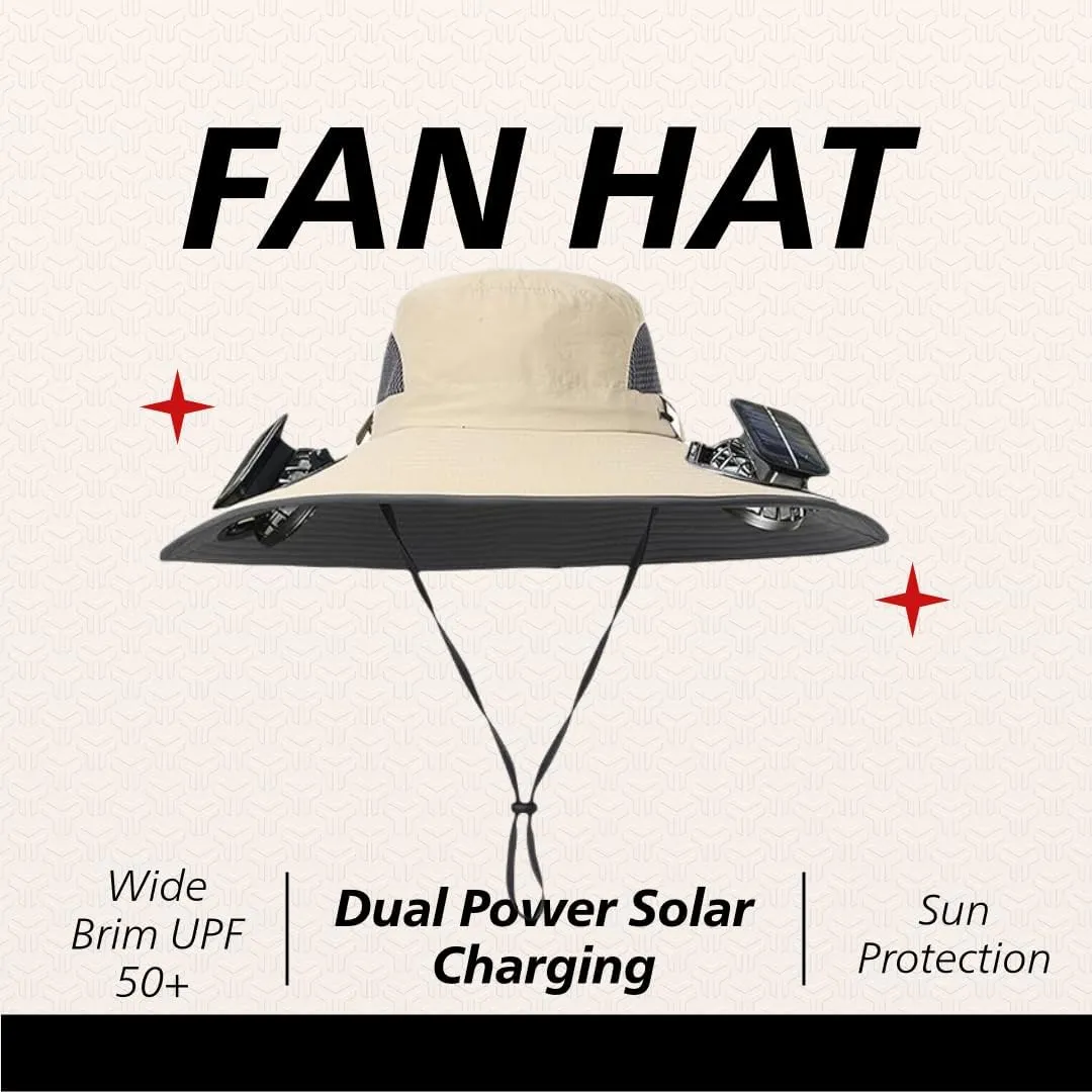 Solar Fan Hats for Men Wide Brim Fan Hat Dual-Power Fan Ventilation 3-Speed Wind Control Solar Powered Fan Hat for Outdoor