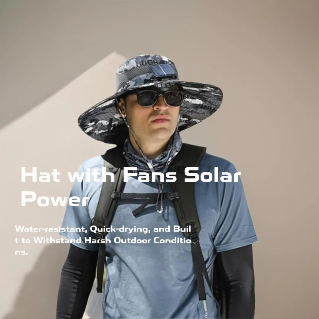 Solar Fan Hats for Men Wide Brim Fan Hat Dual-Power Fan Ventilation 3-Speed Wind Control Solar Powered Fan Hat for Outdoor