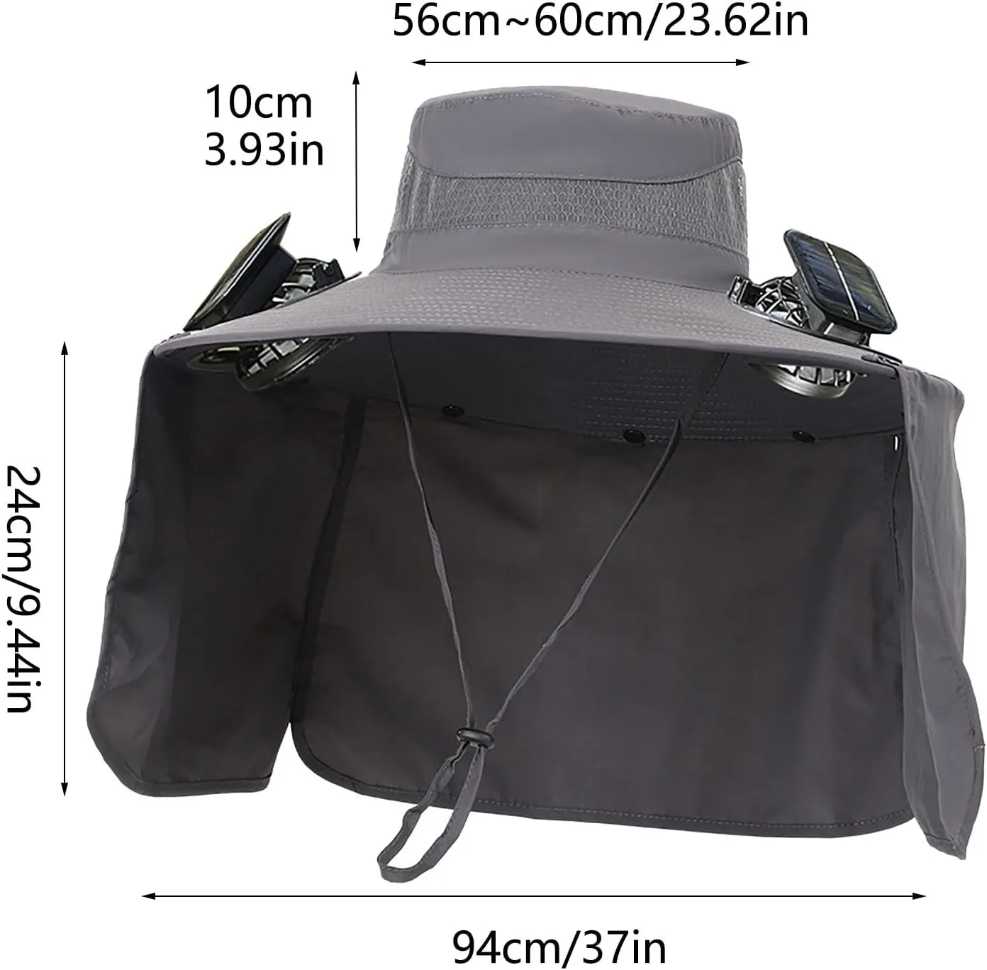 Solar Fan Sun Hat for Men Women Fishing Hat with Neck Flap Wide Brim Bucket Hat Uv Protection for Beach Camping Hiking