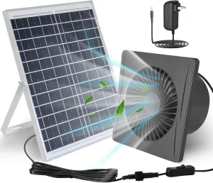 Solar Fan,25W Solar Panel 8" High Speed Solar Powered Fan with Bracket,Solar Fan for Chicken Coop with Power Adapter,Waterproof Solar Exhaust Fan,Solar Power Fan for Greenhouse,Shed(Grey)