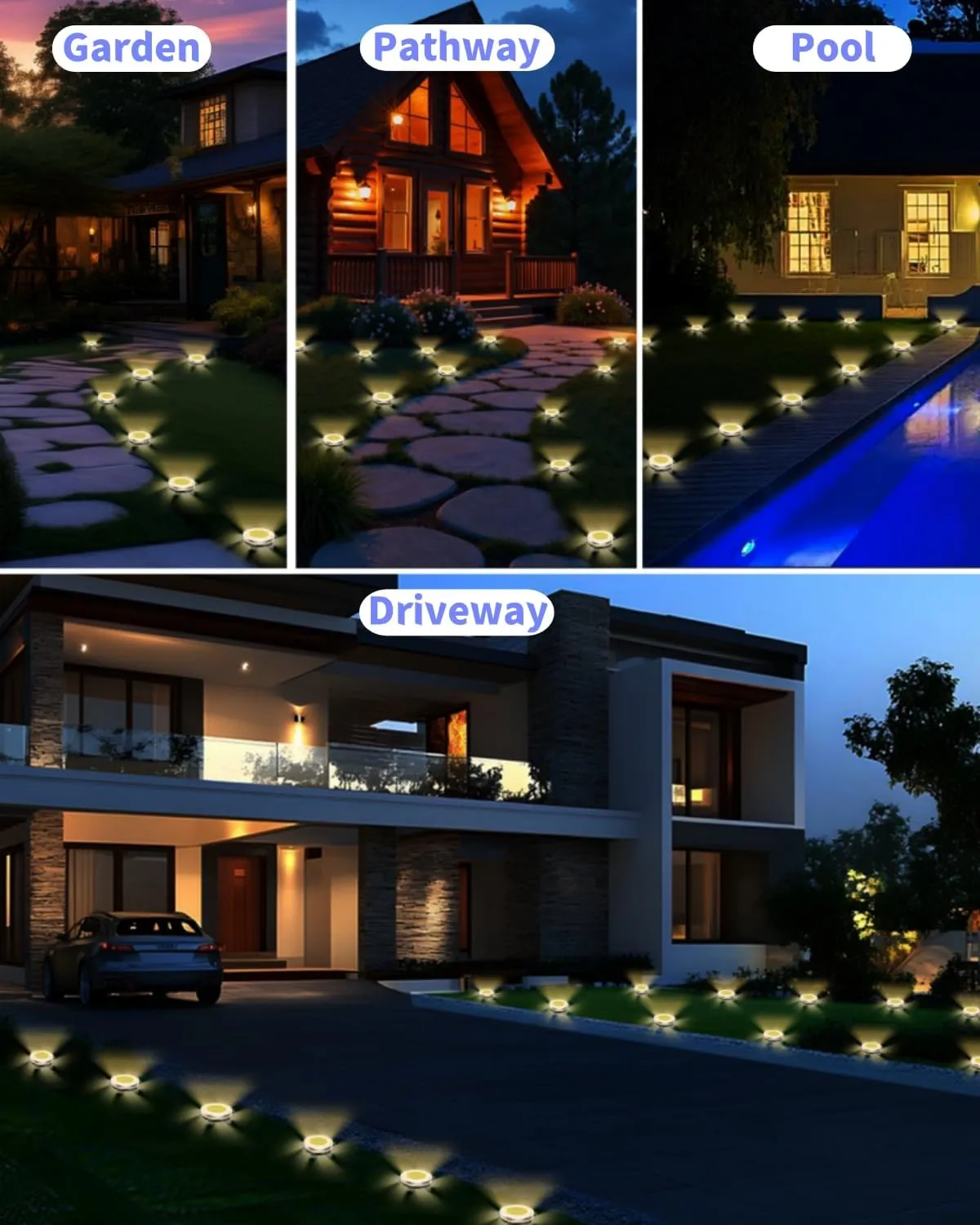 Solar Ground Lights Outdoor 18 Pack Waterproof, Upgraded Solar Garden Lights with 4 Side Light, Stainless Steel Solar Powered Disc Landscape Light for Walkway Lawn Yard Patio Deck-Warm White