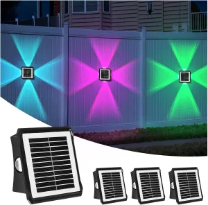 Solar Outdoor Wall Lights, Up & Down Solar Powered Lighting, Waterproof IP65 Fence Light for Yard/Pool/Porch/Patio/Railing (4 Led-RGB Light, 4 Pack)