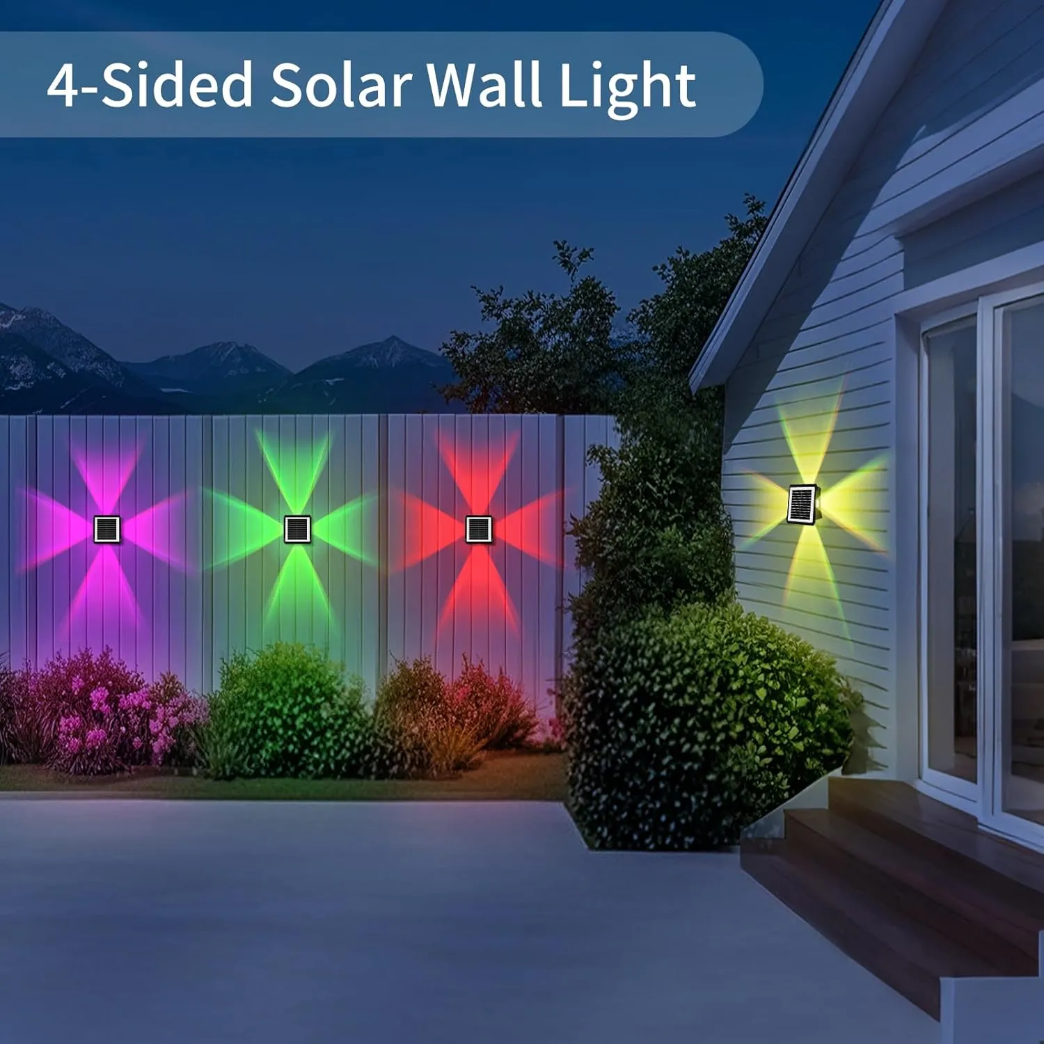 Solar Outdoor Wall Lights, Up & Down Solar Powered Lighting, Waterproof IP65 Fence Light for Yard/Pool/Porch/Patio/Railing (4 Led-RGB Light, 4 Pack)