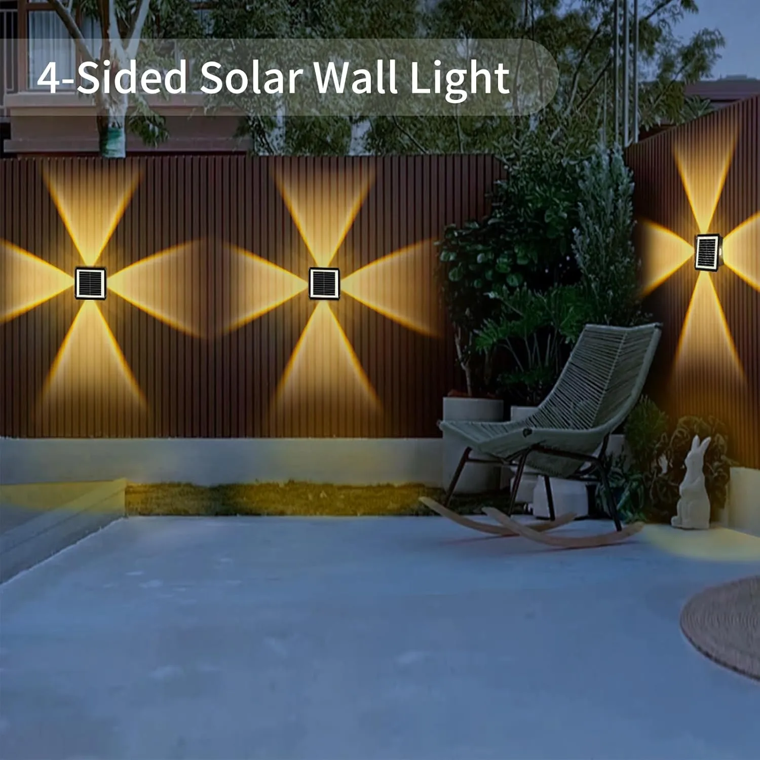 Solar Outdoor Wall Lights, Up & Down Solar Powered Lighting, Waterproof IP65 Fence Light for Yard/Pool/Porch/Patio/Railing (4 Led-Warm Light, 4 Pack)