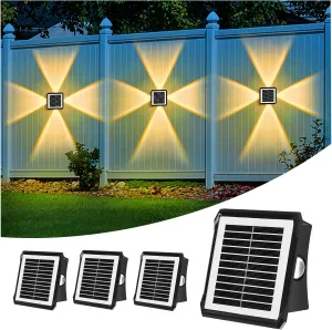 Solar Outdoor Wall Lights, Up & Down Solar Powered Lighting, Waterproof IP65 Fence Light for Yard/Pool/Porch/Patio/Railing (4 Led-Warm Light, 4 Pack)