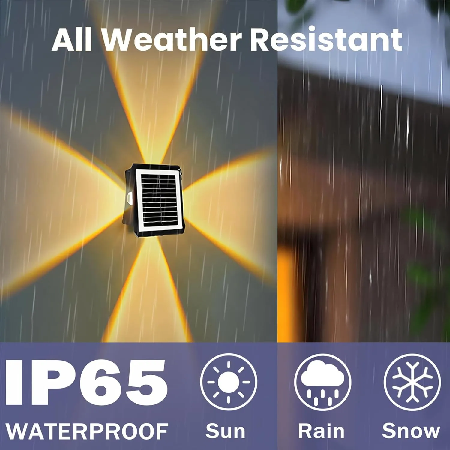 Solar Outdoor Wall Lights, Up & Down Solar Powered Lighting, Waterproof IP65 Fence Light for Yard/Pool/Porch/Patio/Railing (4 Led-Warm Light, 4 Pack)