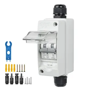 Solar Panel Disconnect Switch 16A 550V Solar Shut Off Switch Outdoor DC Miniature Circuit Breaker Box, IP65 Waterproof UV-Proof for Solar PV Home (16 Amp)