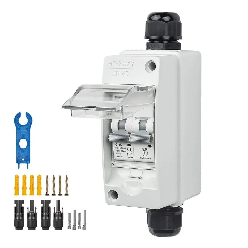 Solar Panel Disconnect Switch 16A 550V Solar Shut Off Switch Outdoor DC Miniature Circuit Breaker Box, IP65 Waterproof UV-Proof for Solar PV Home (16 Amp)