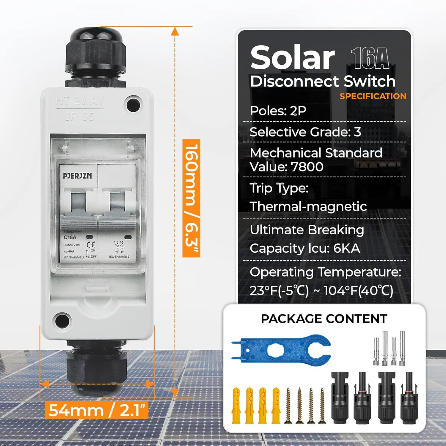 Solar Panel Disconnect Switch 16A 550V Solar Shut Off Switch Outdoor DC Miniature Circuit Breaker Box, IP65 Waterproof UV-Proof for Solar PV Home (16 Amp)